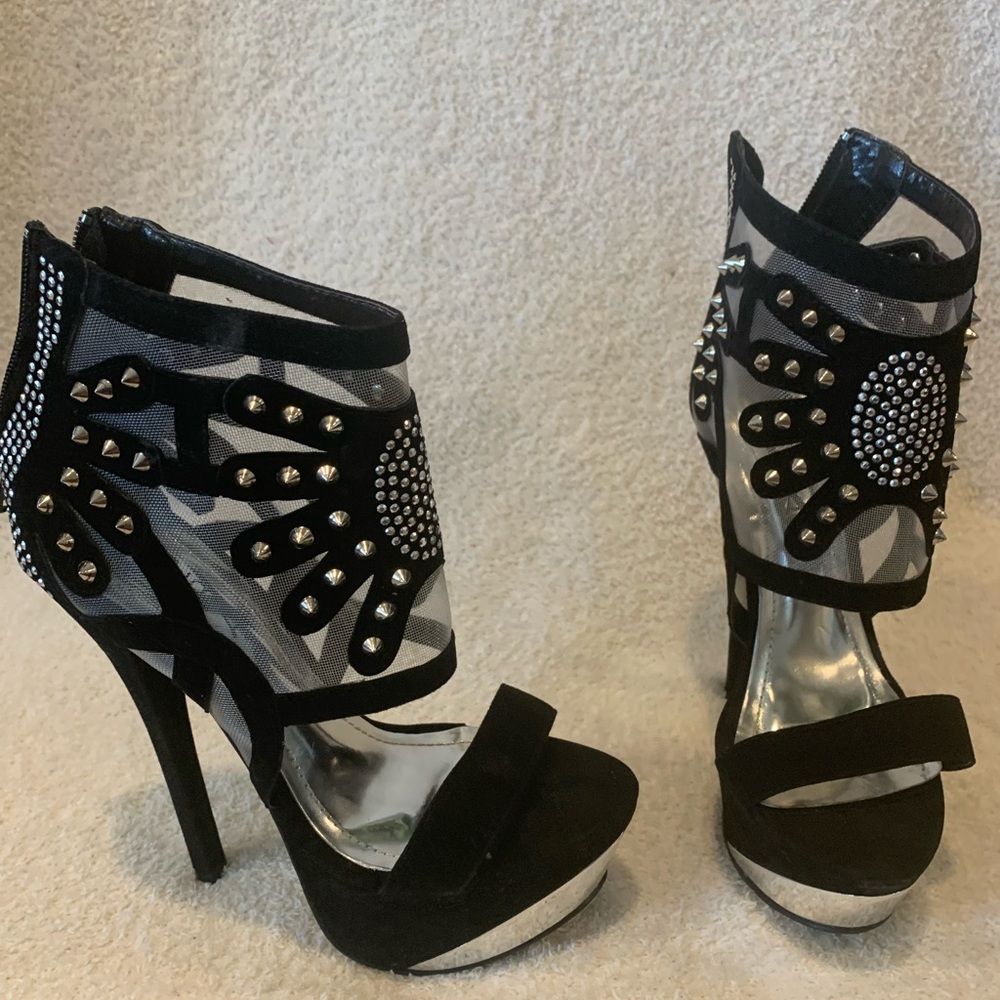 Studded Black and Silver High Heels